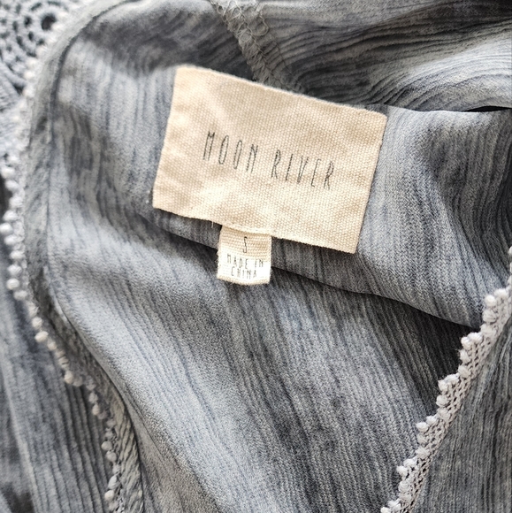 BLUE DRESS MOON RIVER RUFFLES V-NECK OPEN SLEEVES CINCHED WAIST MIDI FULL SKIRT - Picture 16 of 16